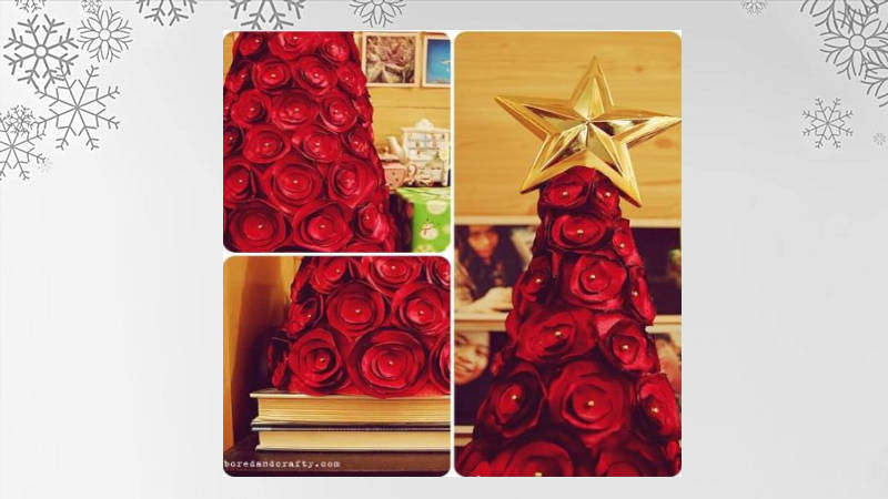 Árbol de Navidad con rosas de tela
